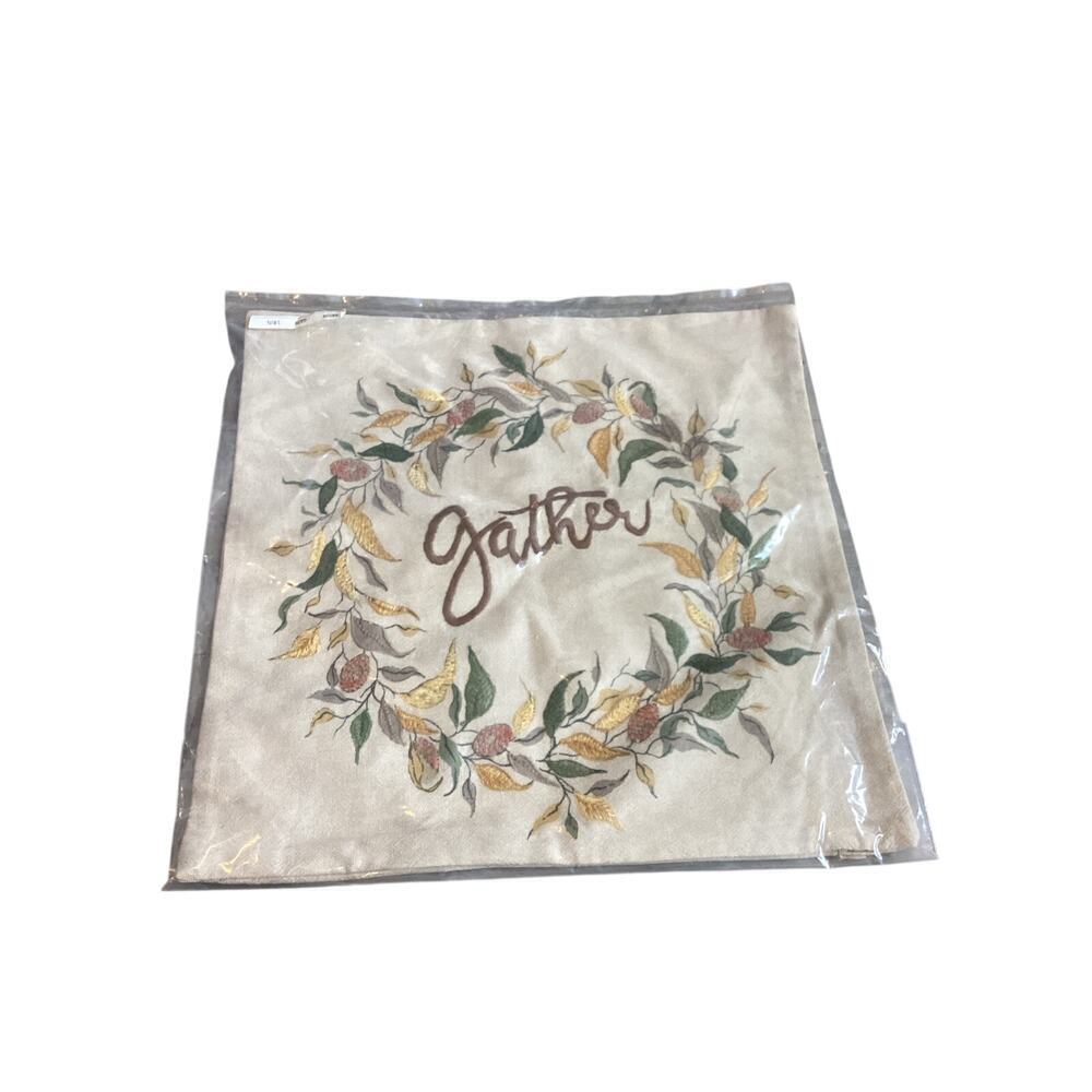 Embroidered Pillow Cover Gather Floral Thanksgiving Fall Farmhouse Country NEW